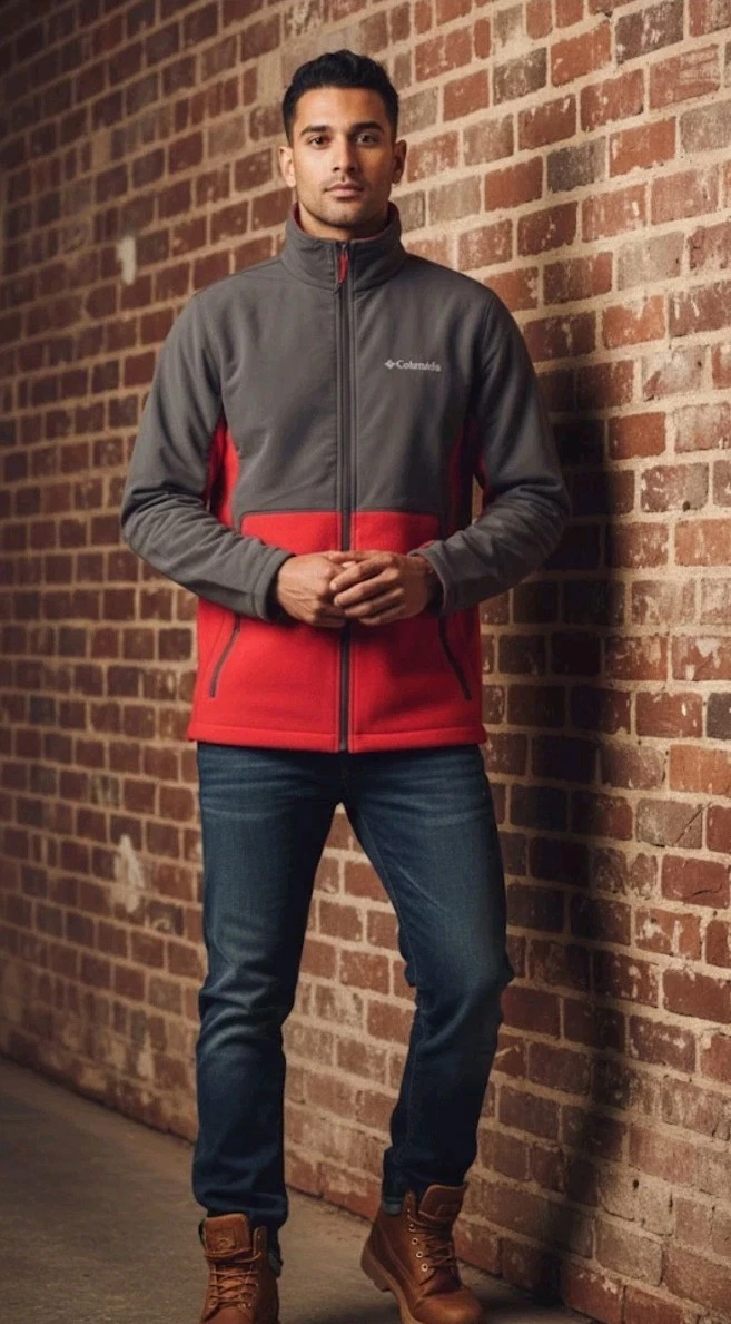 New Columbia mens red gray fleece hiking jacket zip front small coat fall