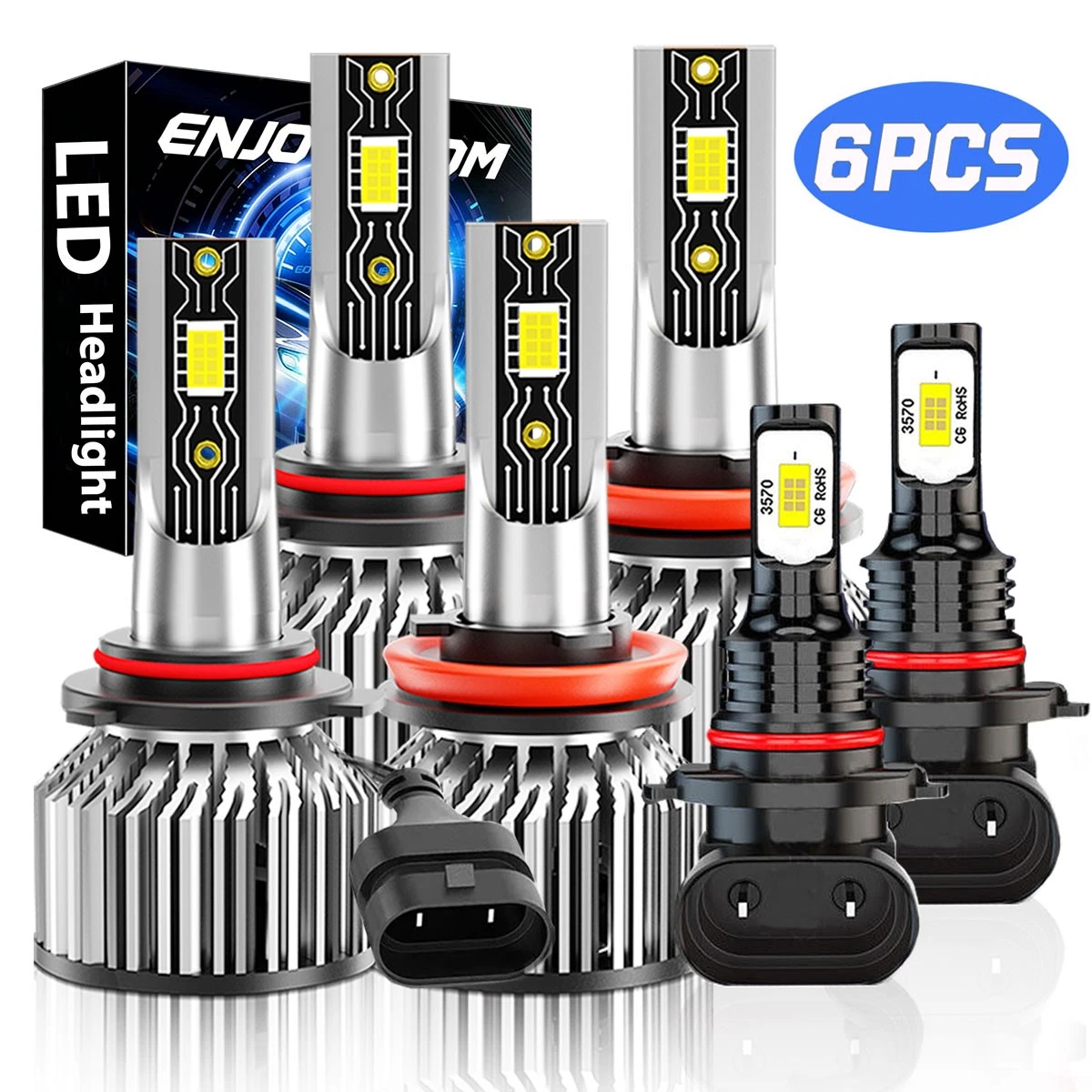 For Toyota Tundra 2007-2013 LED Headlight Combo 6500K Hi-Lo Beam Fog Light Bulbs