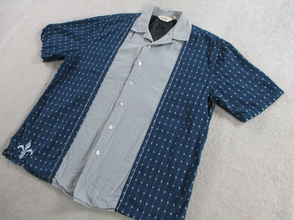 Camisa Da Vinci Para Hombre Mediana Azul Gris Manga Corta Abotonada Flor De Lis Informal Foto 2 de 4