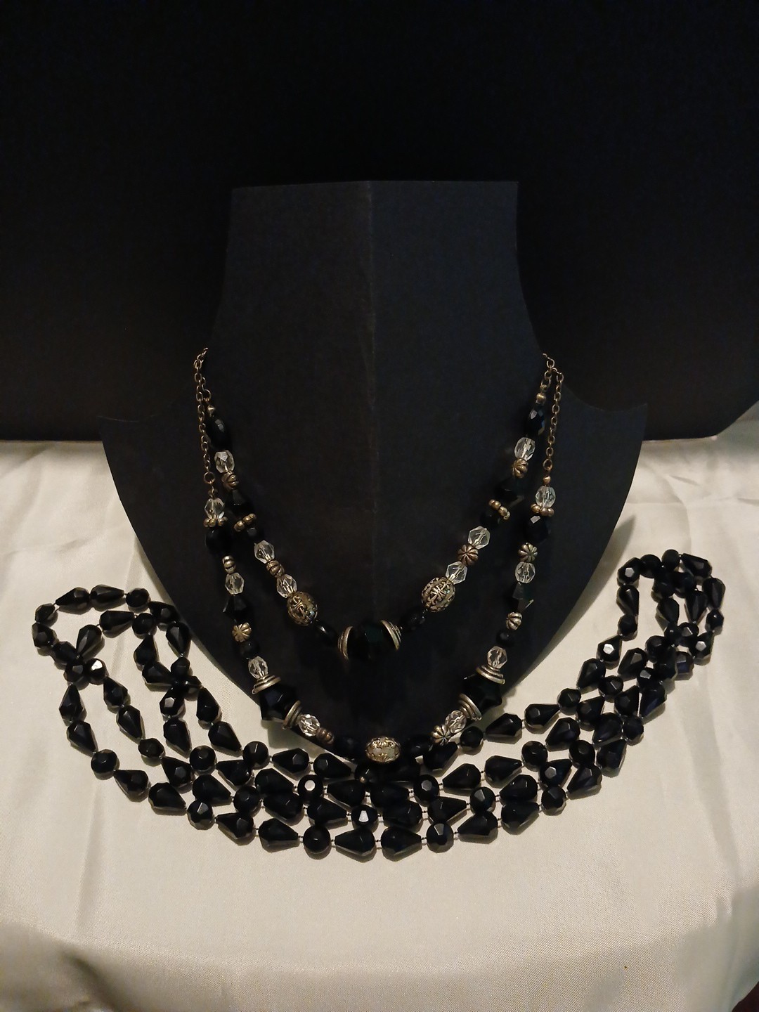Two Black Bead Statement Necklaces Double Layered - image 1