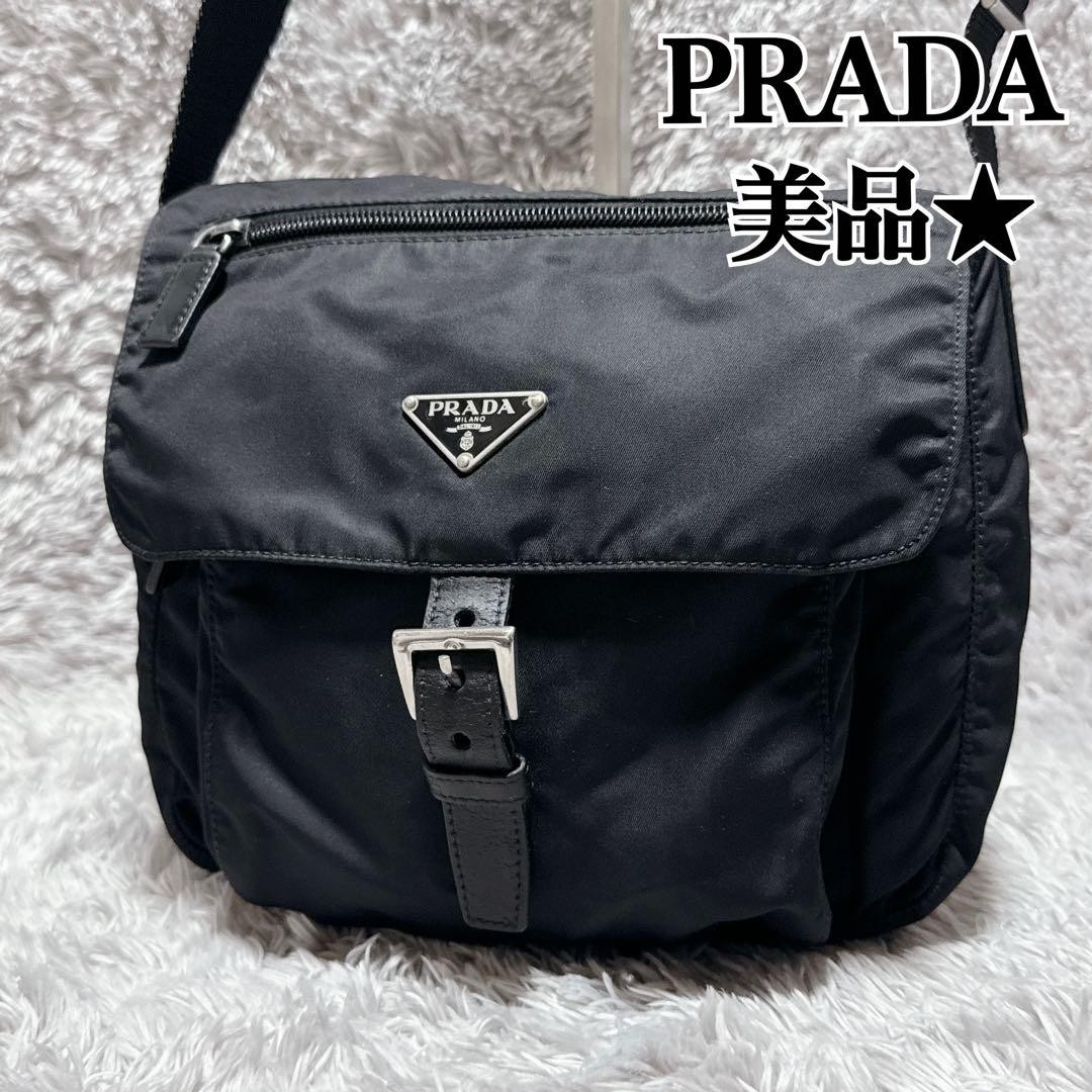 Condition Prada Shoulder Bag Sacoche Triangle Logo Nylon Black