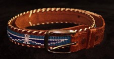 Indian Hand Beaded Leather Belt Eagle Motif Full Grain Steed Hide Size 32 VTG