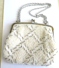 Vtg White Beaded Clutch Evening Bag Purse Prom Wedding Hong Kong