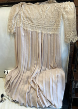 Zara Women Pleated Lace Dress Ivory Long Sleeve Formal Satin Elegant Style XS