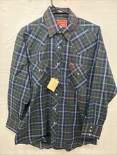 New Men  s ELY Plains Green Multicolor Plaid Long Sleeve Pearl Snap Medium M-45