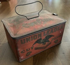 Antique Tobacco Advertising Tin, UNION LEADER Cut Plug lunchbox tin