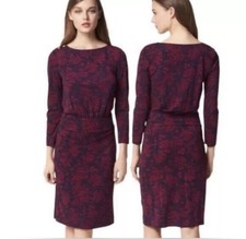 Tory Burch Etta Print Blouson Long Sleeve Dress in Tory Navy Azolla Combo Medium