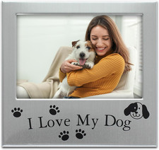 Metal Pet 5x3 Picture Frame Saying I Love My Dog with Paw Print