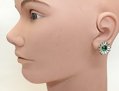 Vtg 50er Trifari Signiert TRIFARI Krone Silberfarben Klare Blaue Strass Clips