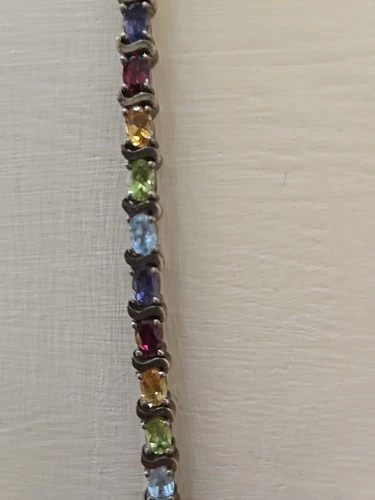 Vintage Tennis Bracelet Multicolor Gems 7 1/4"