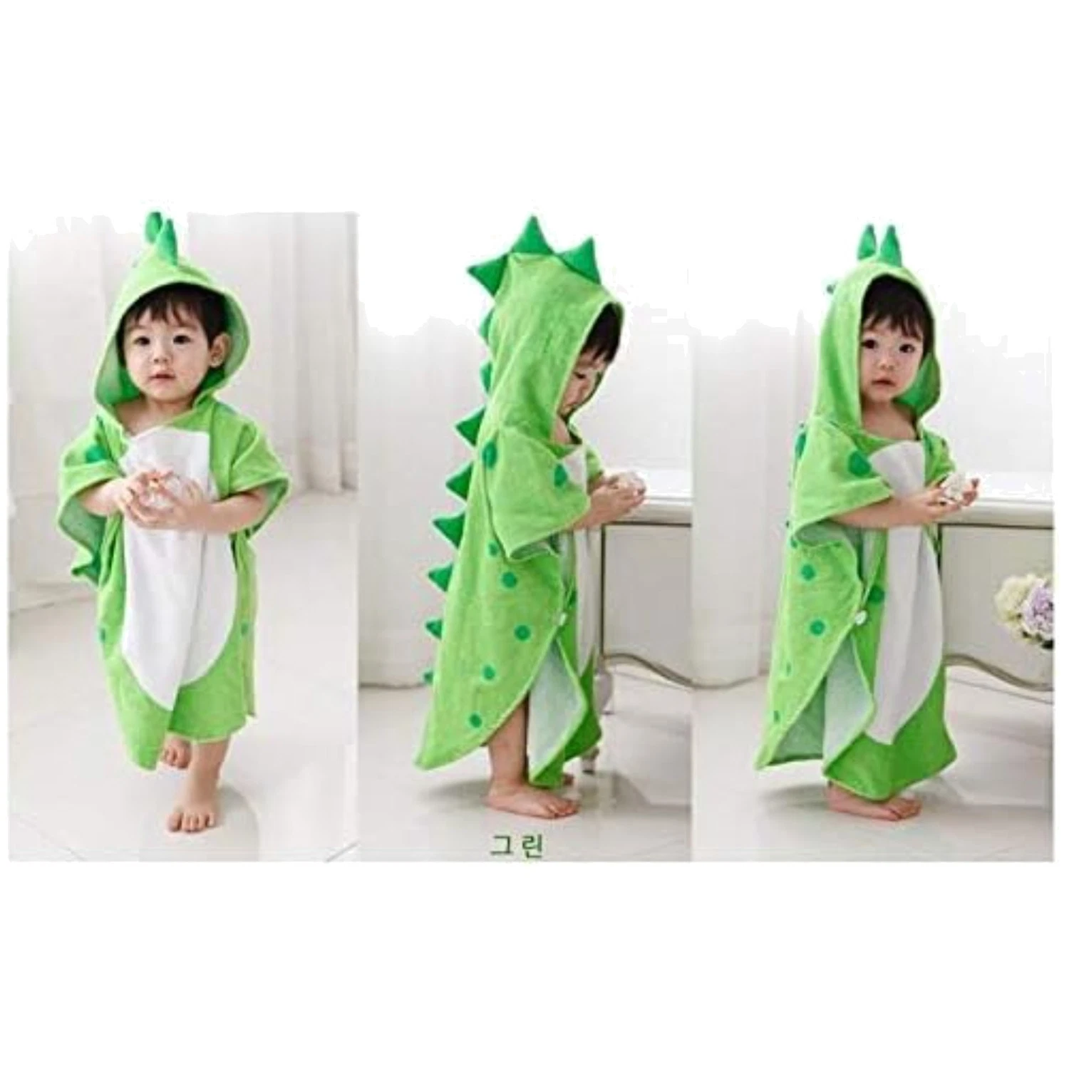 100% Cotton Baby Bath Towel - Green Dinosaur