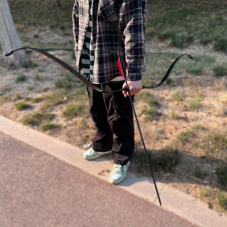 52" Traditional Bow Longbow 15-95lbs Handmade Cowhide Archery Hunting Shoot RHLH - Image 3 of 4