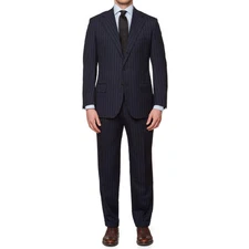 CESARE ATTOLINI Handmade Navy Blue Striped Super 180's Wool Suit EU 48 US 38