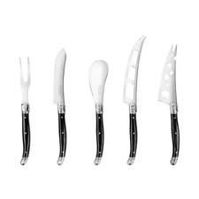 Laguiole 5-Piece Artisan Cheese Knife Set with Black Pakkawood Handles