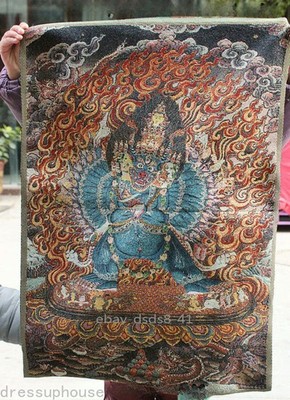 China Tibet Buddhism Cloth Silk Buddha Yamantaka Yama Dharmaraja Thangka Mural
