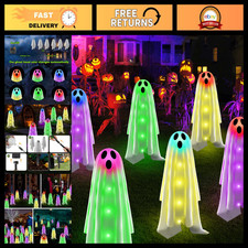 6 Pack Halloween Ghost Decorations - Spooky Outdoor Cloth Ghosts  Solar Lights