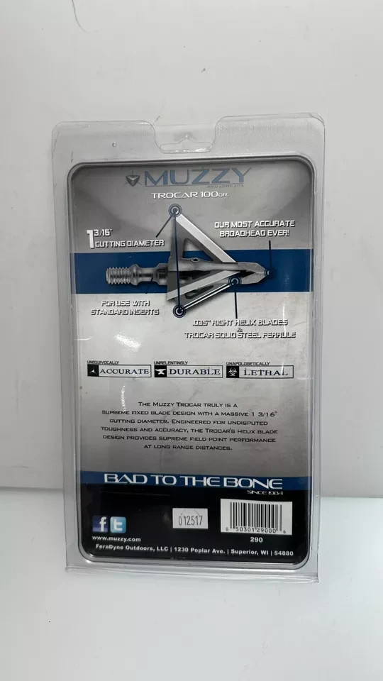 4 packs🏹🎯  Muzzy 3 BLADE Trocar 100 Grain Archery Hunting Fixed Broadheads🏹🎯