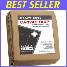 8x10 ft Canvas Tarp - Tan, Rustproof Grommets, Heavy Duty