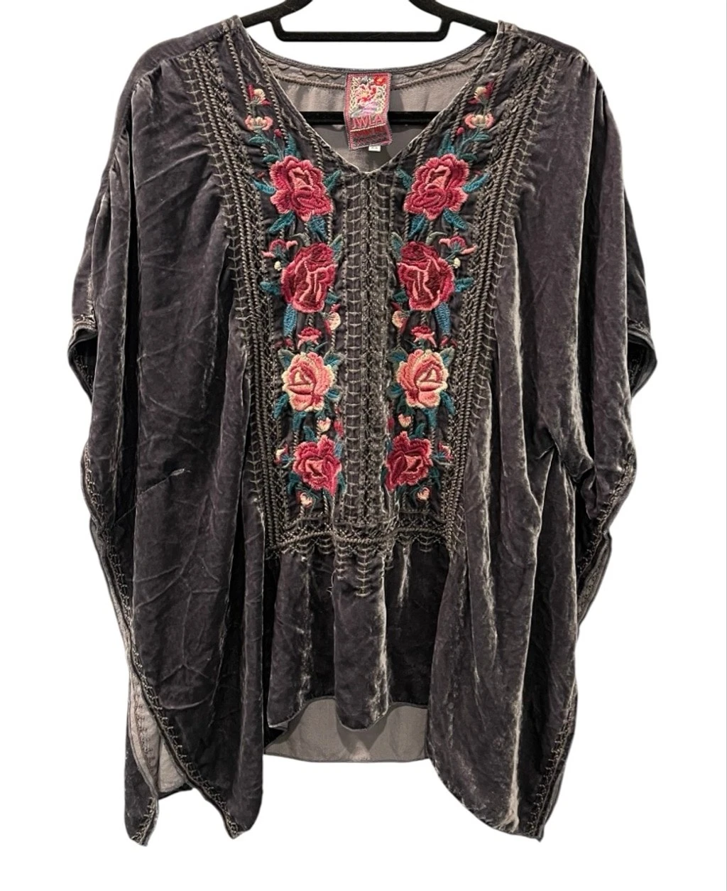 Johnny Was JWLA Tilda Velvet Silk Embroidered Poncho Tunic Blouse XS Oversized