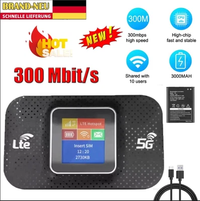 MARKENLOS Mobiles WLAN Router Tragbare 4G LTE Hotspot WiFi Modem SIM-Karte