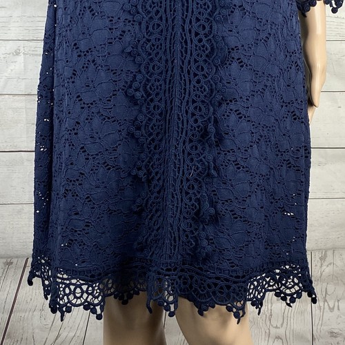 Alfani Lace Dress Small Navy Blue 3/4 Bell Sleeve Knee Length Lined Stretch - Picture 8 of 12