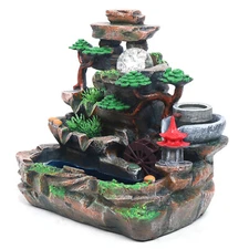 LED Tabletop Water Fountain Resin Rockery Fengshui Waterfall Decor Multicolors 