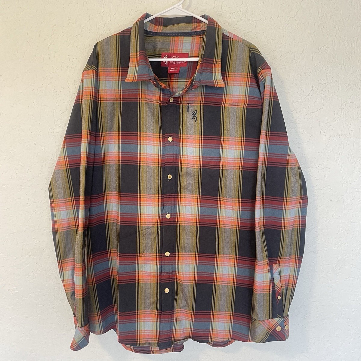 Mens John M Browning Heritage Collection Long Sleeve Shirt 2XL Plaid Button  Up