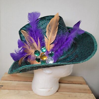Classic Dark Green Woven Straw Cowboy Hat w/ Decorative 
