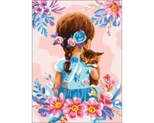 "Kitten and Girl""  Printed Needlepoint Tapestry  Canvas 6335