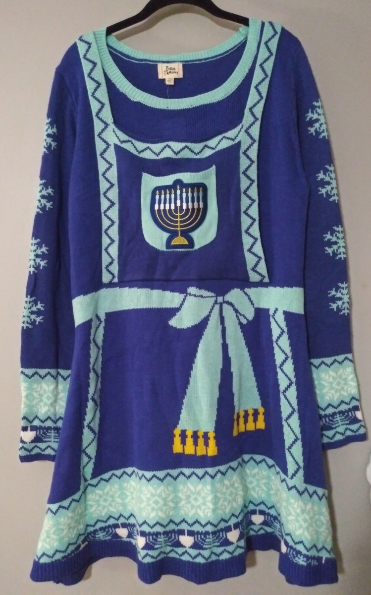 Born Famous Holiday Sweater Hanukkah Menorah Dreidel Dress XS Ugly
