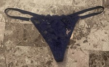 NWT VICTORIA'S SECRET O/S ONE SIZE NAVY BLUE LACE VINTAGE RARE V STRING PANTIES