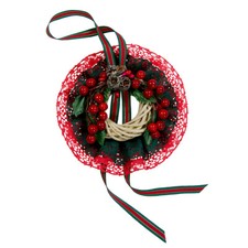 Round Lace Wreath Wicker Berry Farm Cottage Christmas Winter Holiday Wall Decor