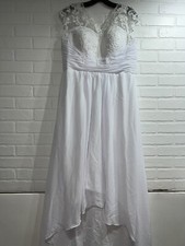 POMUYOO Short Sleeve Embroidered Sheer Sweetheart Shape Neck Bridal Gown sz 10