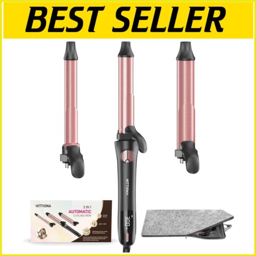 Elegant Rotating Curling Iron with Interchangeable Wands - Travel-Friendly