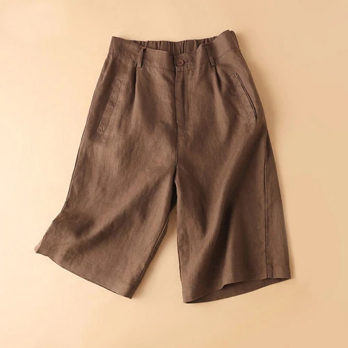 Womens Long Shorts Cotton Linen Knee Length with Pockets Lightweight Loose - Picture 8 of 15