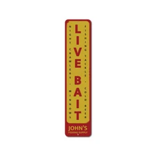 Live Bait Sign, Personalized Vertical Fishing Supply Metal Wall Decor - Aluminum