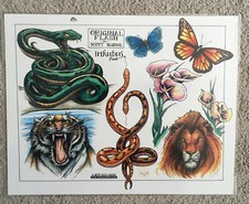 Tattoo Studio Shop Flash Single Sheet Scott Burns Snake, Lion 11" X 14" Print