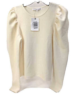 Endless Rose Womens Solid Crewneck Pullover Top Shirt, White, M