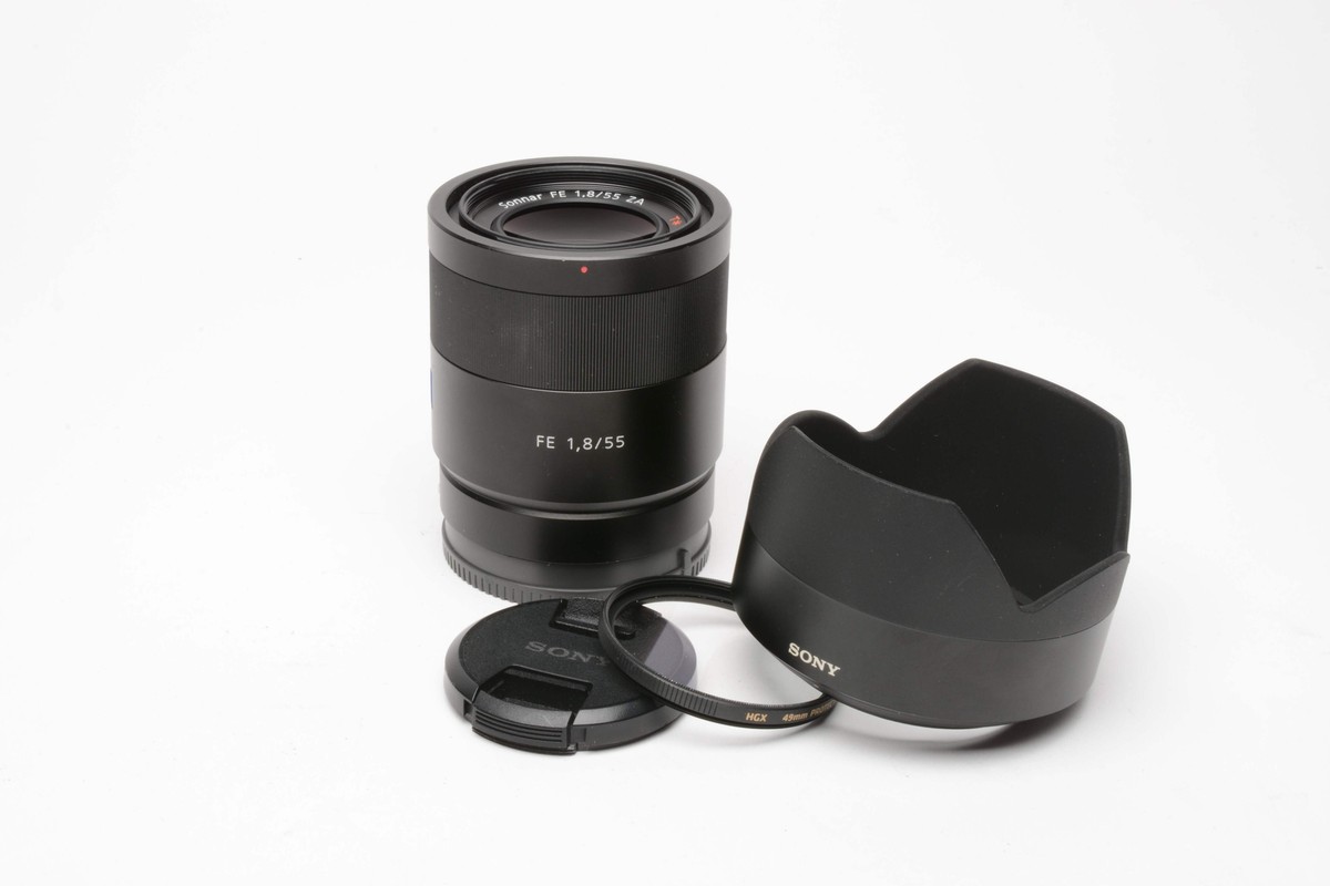 Sony Zeiss 55mm f1.8 FE SEL55F18Z, Caps, Hood, UV, sharp! | eBay