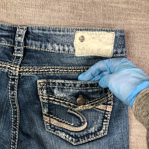 Silver Jeans Womens 28 Blue Suki Faux Flap Pockets Embroidered Flare Distressed - Bild 13 von 14