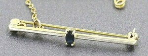 Authentic Sapphire Gold Plated Bar Brooch with Safety Chain & Pin