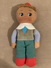 Vintage 11” Cloth Doll Made In Hong Kong Brown Yarn Hair