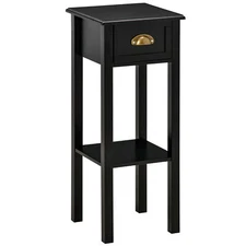 2-Tier Side End Table Narrow Nightstand with Drawer Shelf for Small Spaces Black