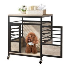 23.6" Dog Crate Furniture Wooden Dog House with Wheels, Dog Kennel Indoor