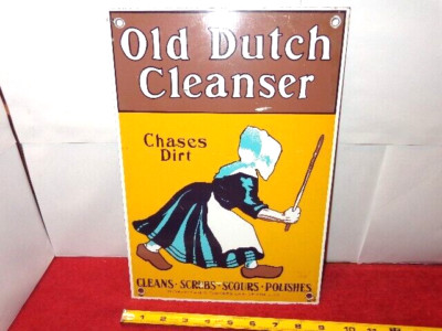 VINTAGE 9x13 in OLD DUTCH CLEANSER CANADA & USA  ADV SIGN METAL PORCELAIN #S 168