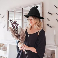 Womens Witch Knitted Wool Hat for Halloween Cosplay Costume Black One Size