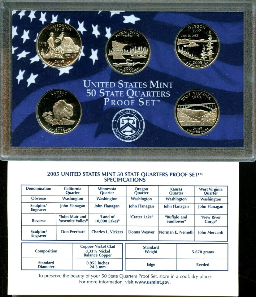 2005-S US Proof State Quarter Mint Set 5 Coins BU CN CLAD 20utc0801 - Image 2 of 4