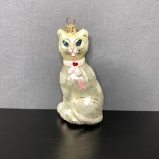 Radko Blown Glass Cat Christmas Ornament Pink Ribbon Breast Cancer Hand Painted