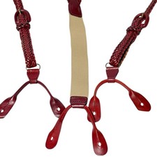 Braided Leather Button Suspenders Y Back Burgundy Oxblood Made Turkey 1680