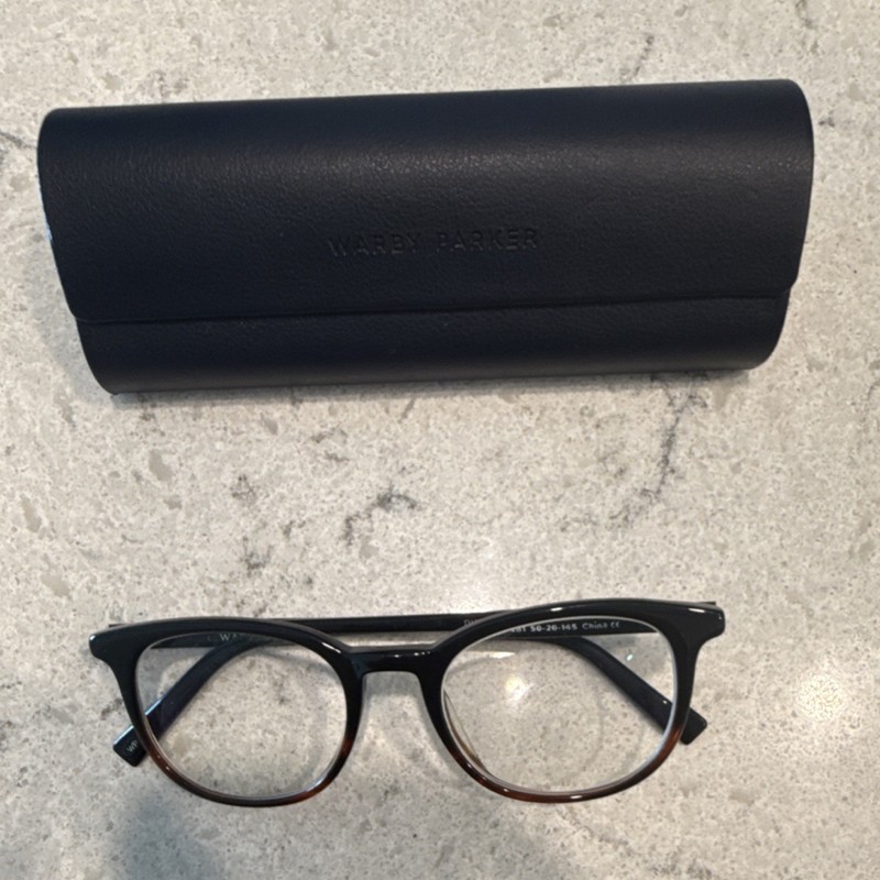 Warby Parker Durand Full Rim Round Eyeglasses Black/Brown Plastic Frame